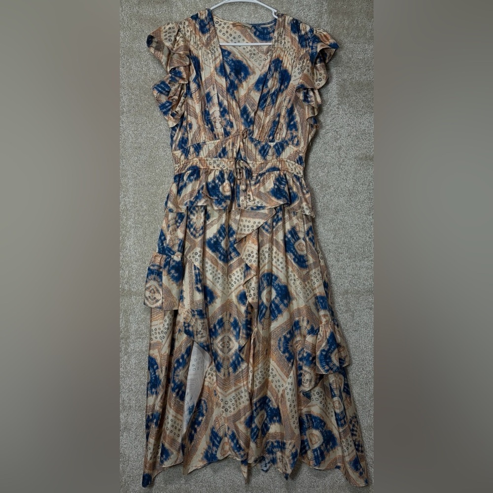 Ulla Johnson Blue and Cream Floral Ruffle Midi Dress - Picture 6 of 16